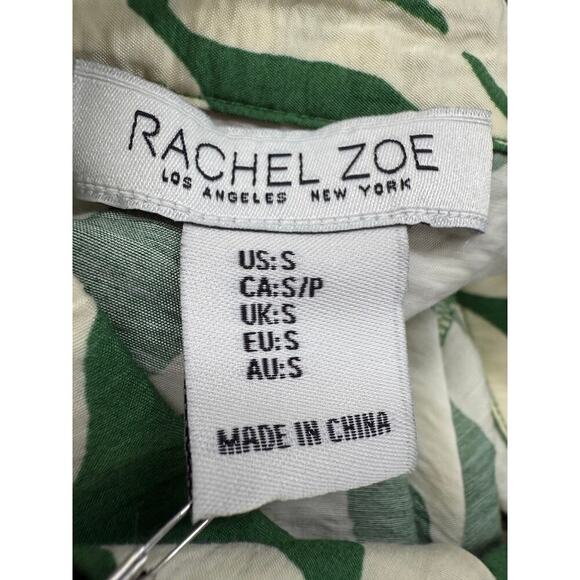 RACHEL ZOE NWT S Green White Tropical Leaf Print Tie Front Shirt - Picture 4 of 4